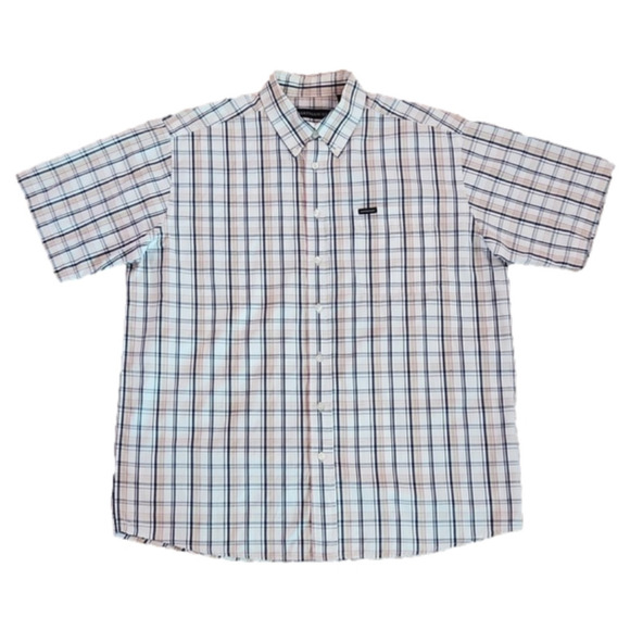 HATHAWAY Blue & Tan Plaid Button-Up Shirt - Picture 1 of 8